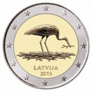 2 EURO 2015 Zwarte ooievaar UNC Letland